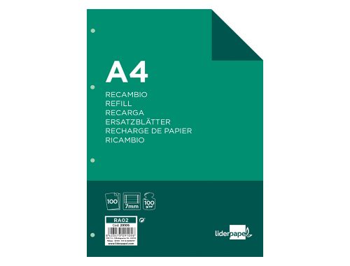 Recarga liderpapel din a4 100 f 100 gr pautado , Liderpapel , 29105 , 8423473291058